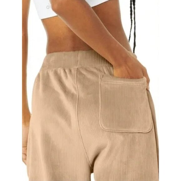 Alo Velour Baller Pant Sand Dune Corduroy Thick Soft Ribbed Plush Sweats Joggers - Picture 4 of 8